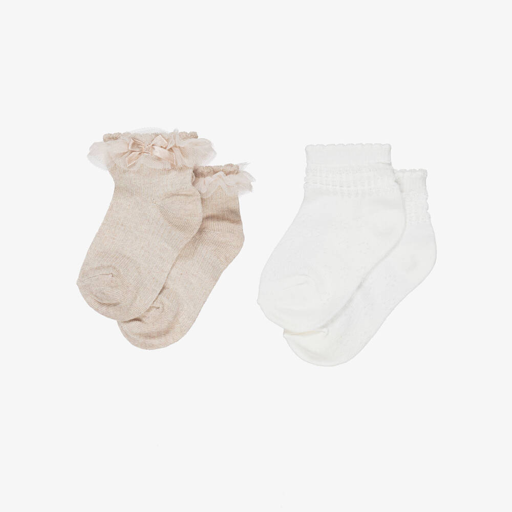 Mayoral-Ivory & Gold Socks (2psc) | Childrensalon Outlet