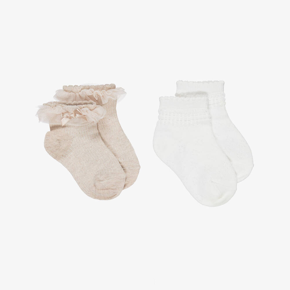 Mayoral-Ivory & Gold Socks (2psc) | Childrensalon Outlet