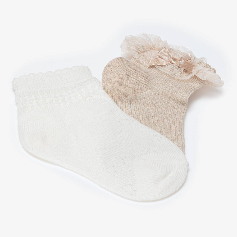Mayoral-Ivory & Gold Socks (2psc) | Childrensalon Outlet