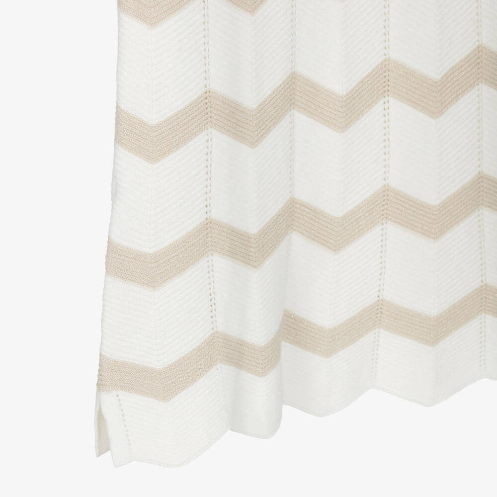 Mayoral-Ivory & Gold Stripe Knit Dress | Childrensalon Outlet