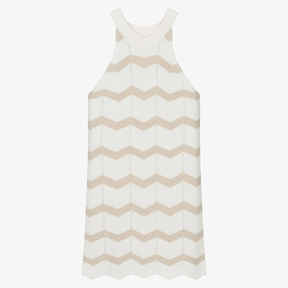Mayoral-Ivory & Gold Stripe Knit Dress | Childrensalon Outlet