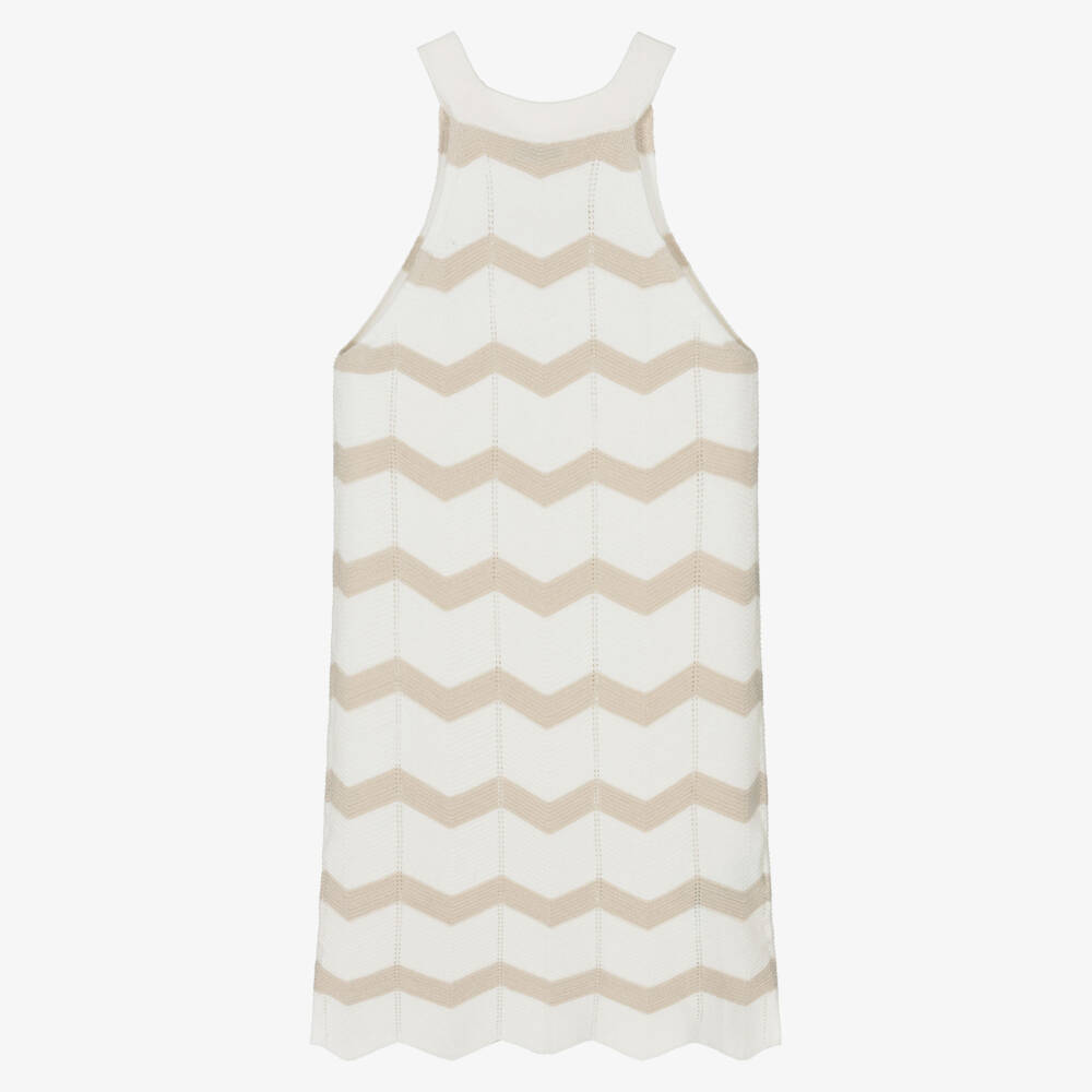 Mayoral-Ivory & Gold Stripe Knit Dress | Childrensalon Outlet