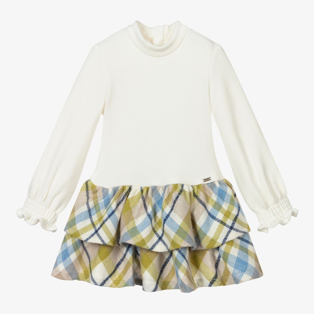 Mayoral-Ivory & Green Check Dress | Childrensalon Outlet