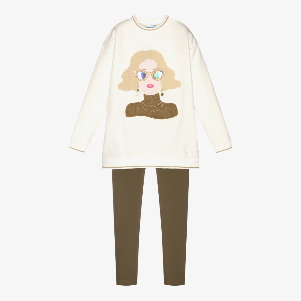 Mayoral-Кремовый топ и зеленые легинсы | Childrensalon Outlet