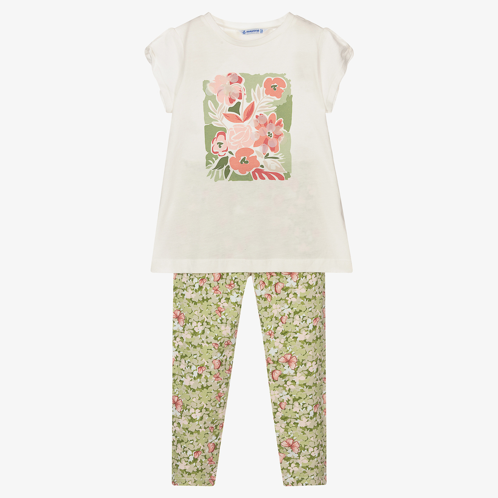 Mayoral - Leggings-Set in Elfenbein und Grün | Childrensalon