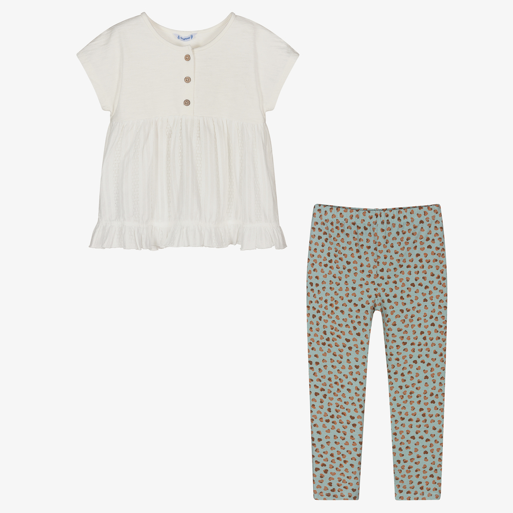 مايورال-طقم ليغنغز قطن جيرسي لون عاجي وأخضر للبنات | Childrensalon Outlet