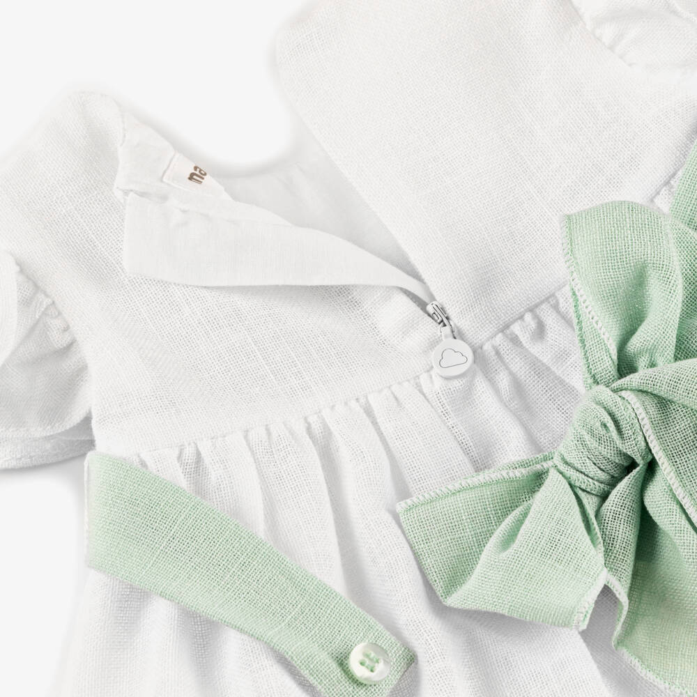 Mayoral Newborn-Ivory & Green Linen Dress | Childrensalon Outlet