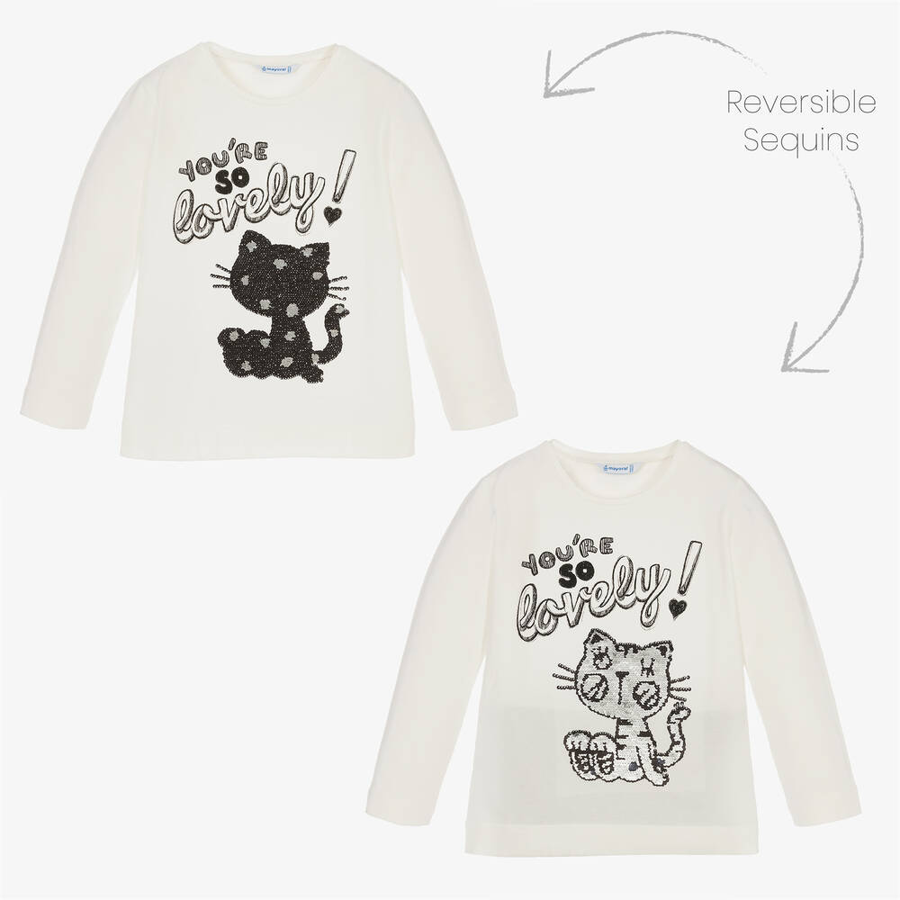 Mayoral-Кремовый топ с котом и серые легинсы | Childrensalon Outlet