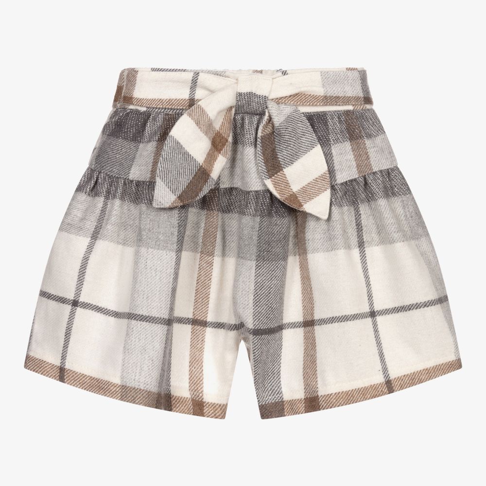 Mayoral - Ivory & Grey Check Shorts | Childrensalon