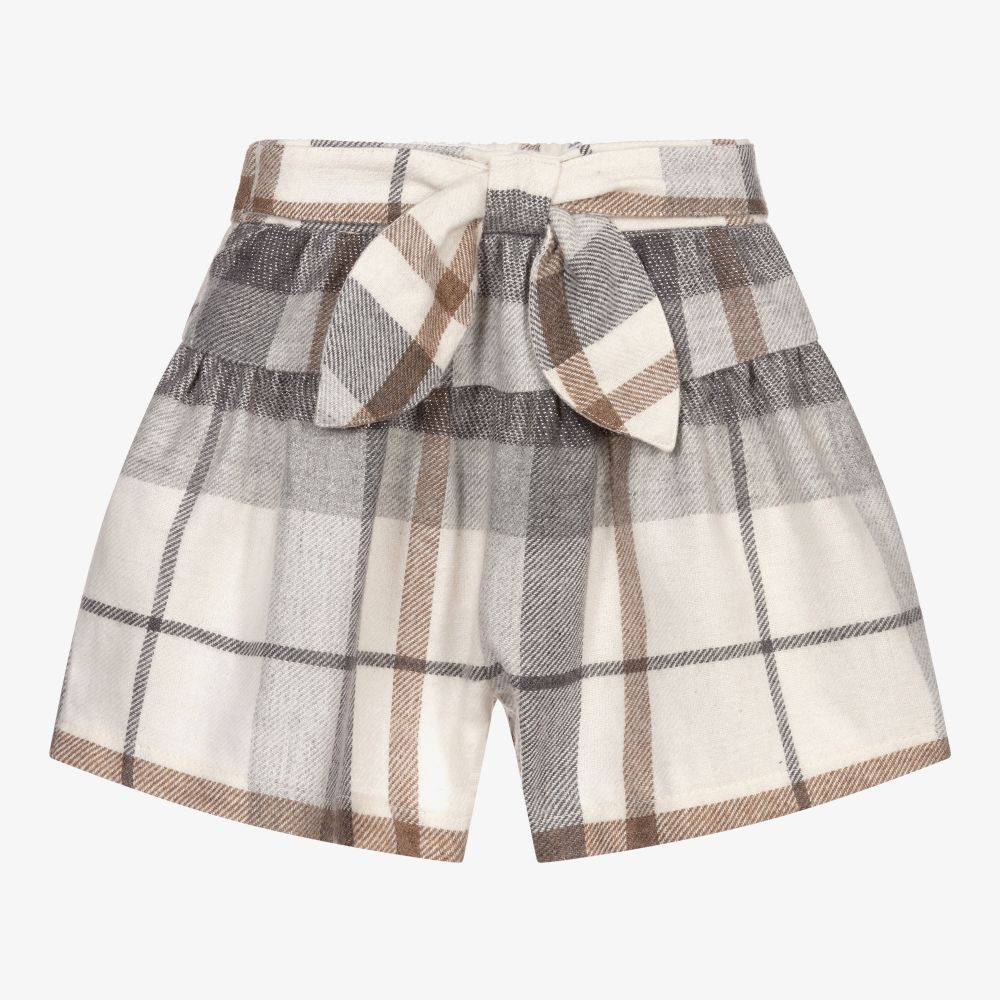 Mayoral-Кремово-серые шорты в клетку | Childrensalon Outlet