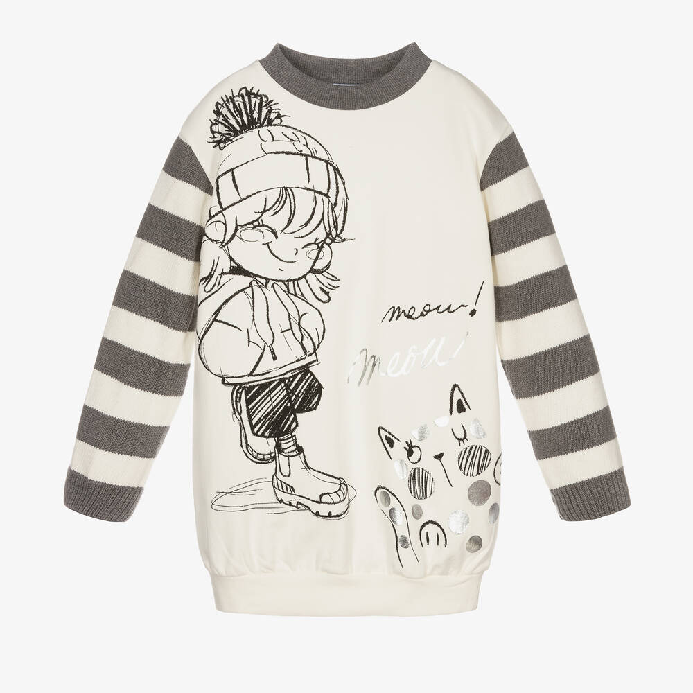 Mayoral - Ivory & Grey Sweatshirt Dress | Childrensalon