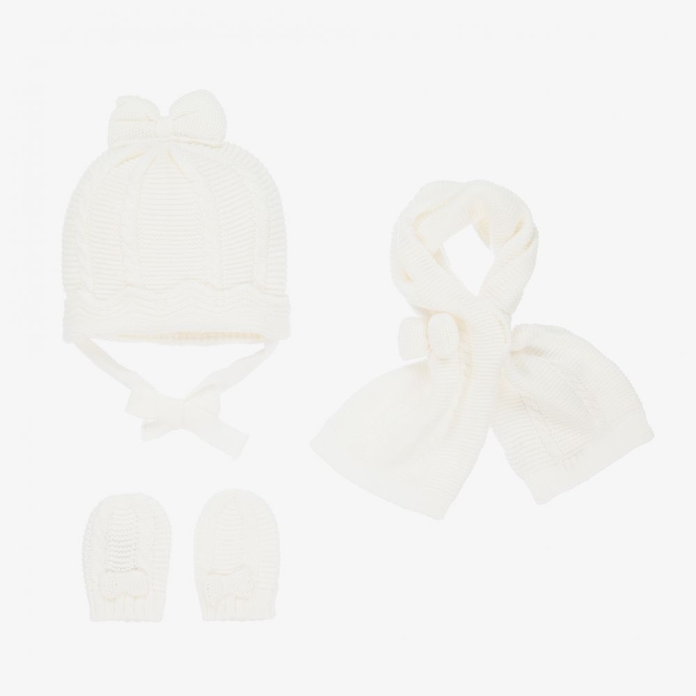 Mayoral Newborn - Ivory Hat, Scarf & Mittens Set | Childrensalon