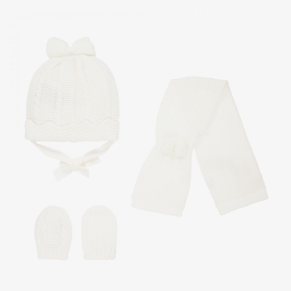 Mayoral Newborn-Ivory Hat, Scarf & Mittens Set | Childrensalon Outlet