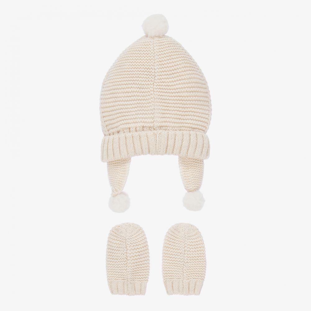 Mayoral Newborn Ivory Knit Hat & Mittens Set Childrensalon Outlet