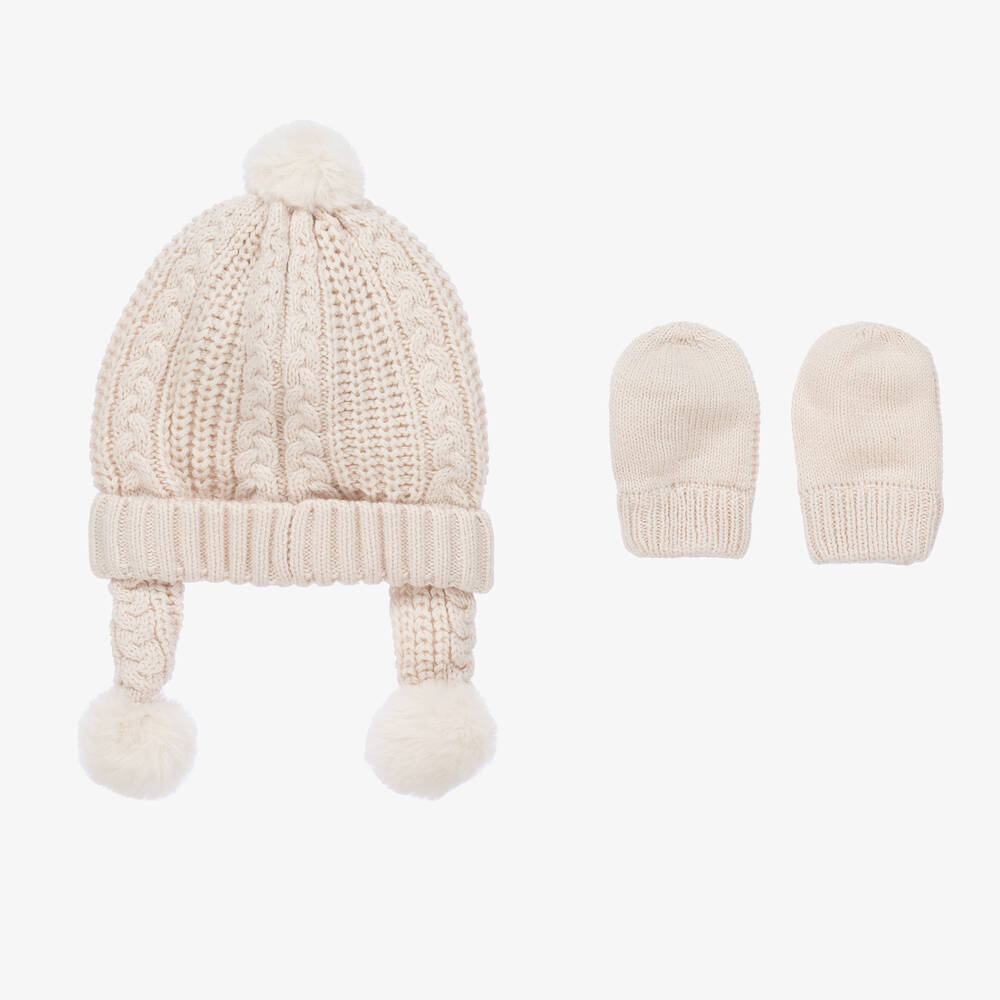 مايورال-طقم قبعة وقفّازات مزيج قطن محبوك لون عاجي | Childrensalon Outlet