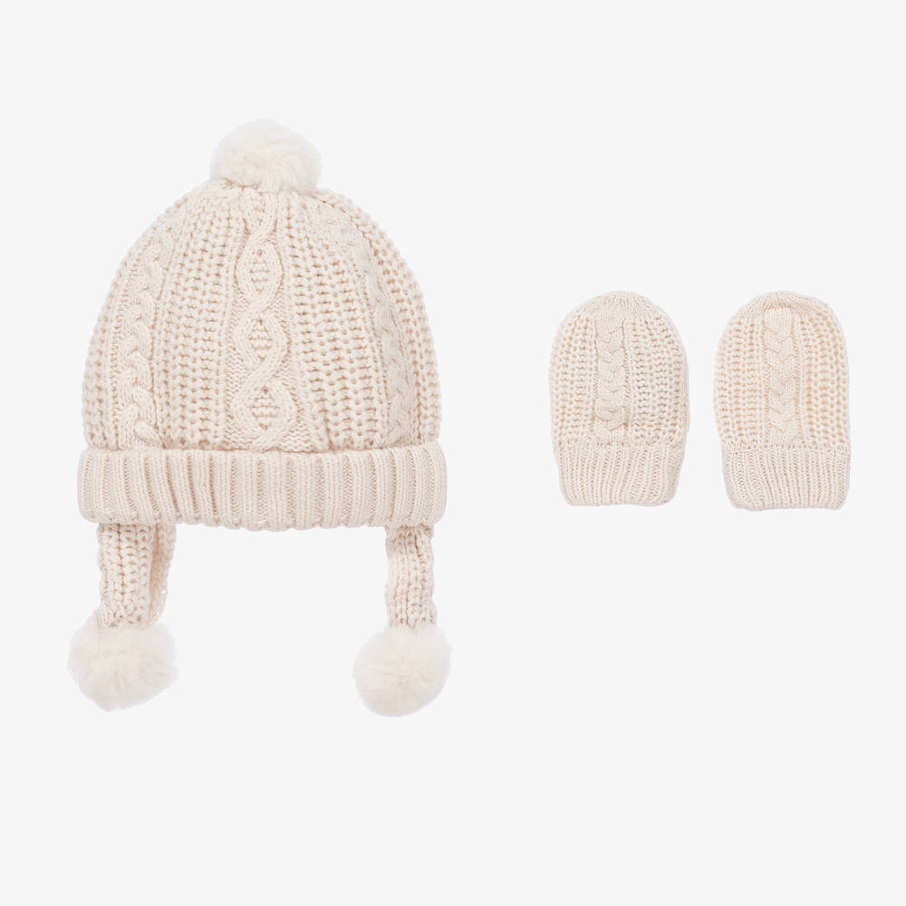 Mayoral - Ivory Knitted Baby Hat & Mittens Set | Childrensalon
