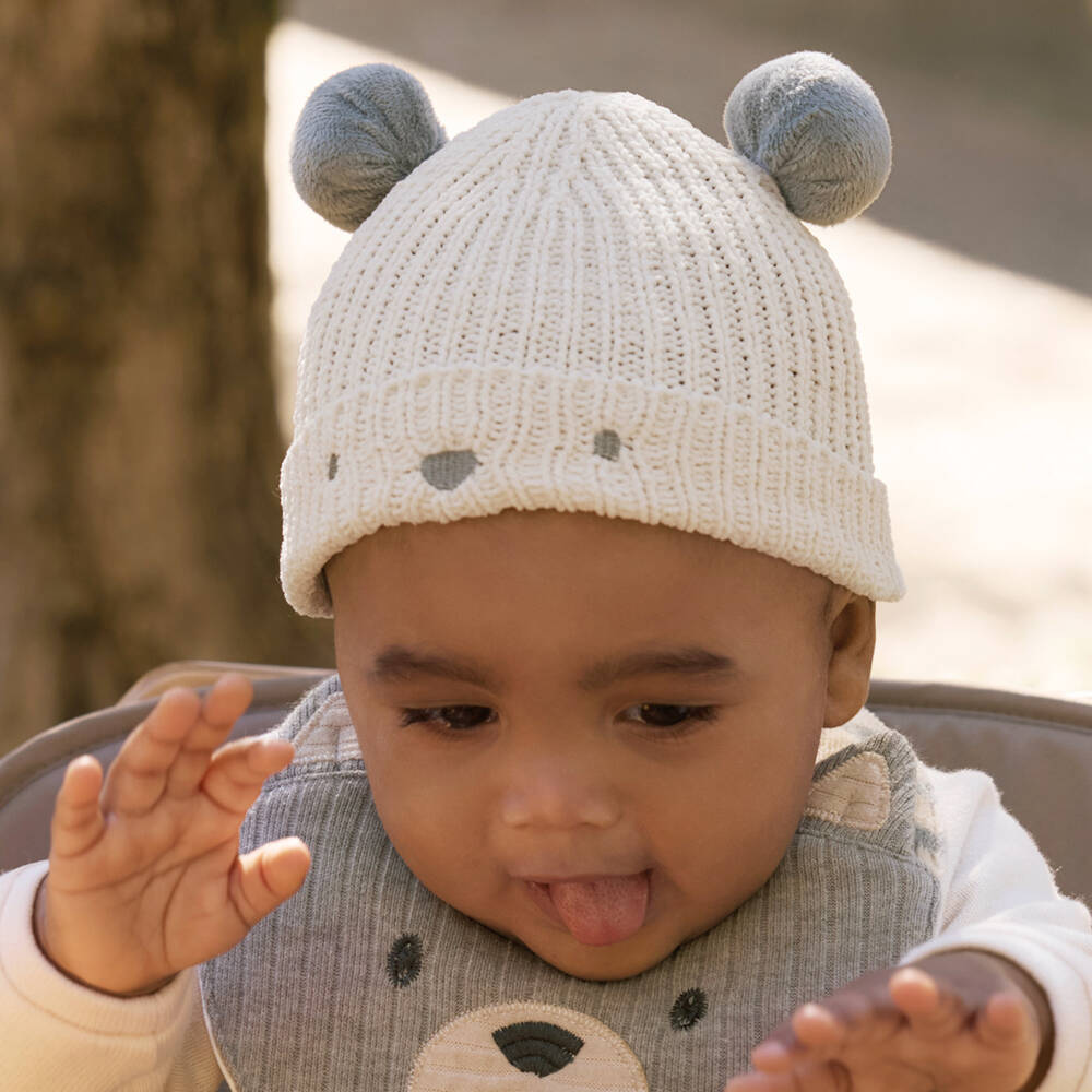 Mayoral Newborn-Ivory Knitted Bear Baby Hat & Booties Set | Childrensalon Outlet