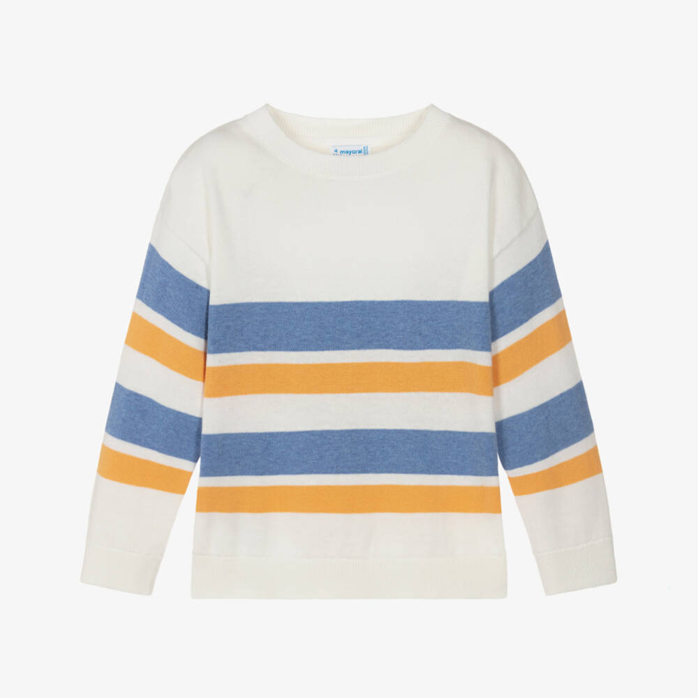 Mayoral-Ivory Multi Stripe Knitted Sweater | Childrensalon Outlet