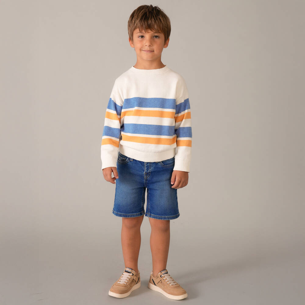 Mayoral-Ivory Multi Stripe Knitted Sweater | Childrensalon Outlet