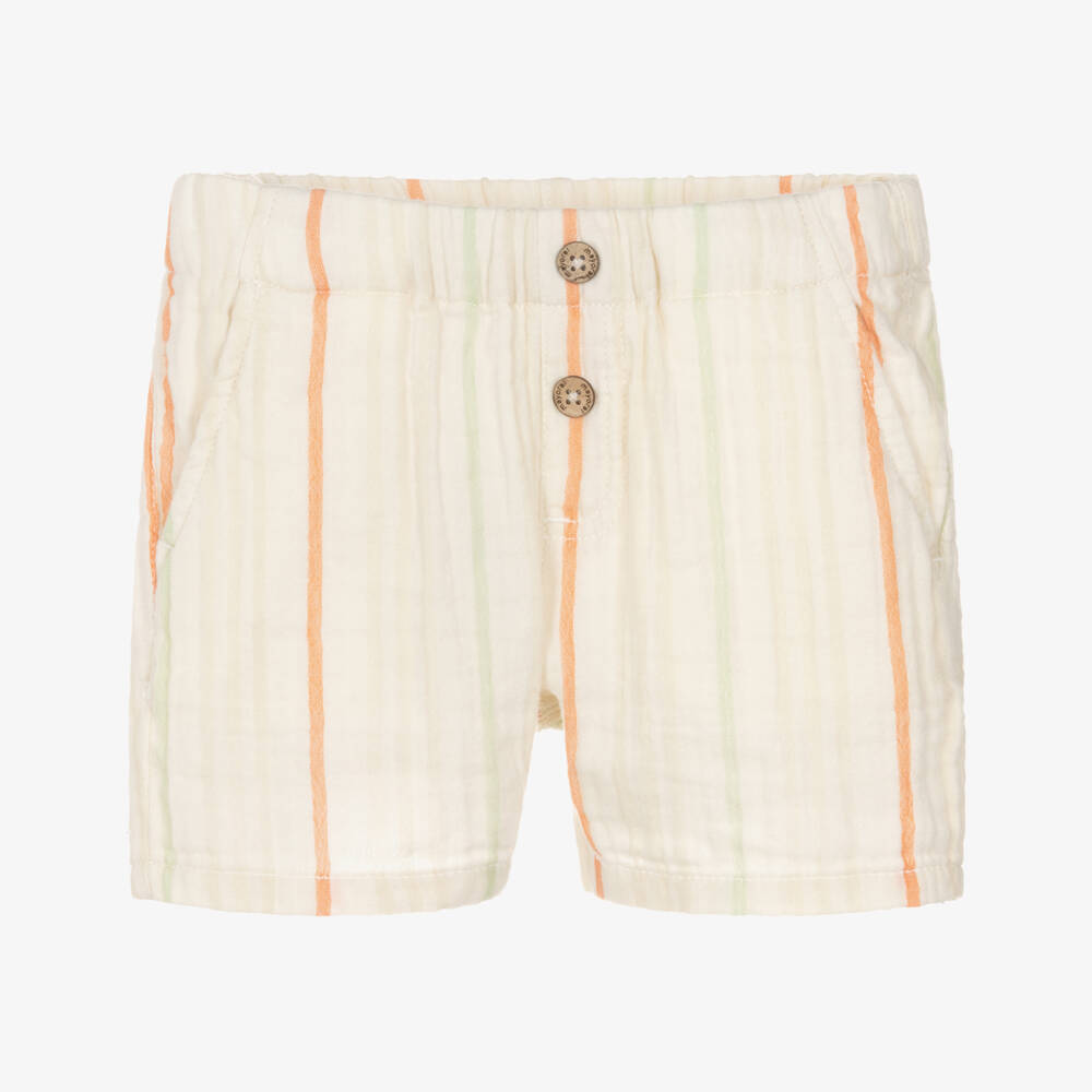 Mayoral-Ivory Muslin Stripe Shorts | Childrensalon Outlet