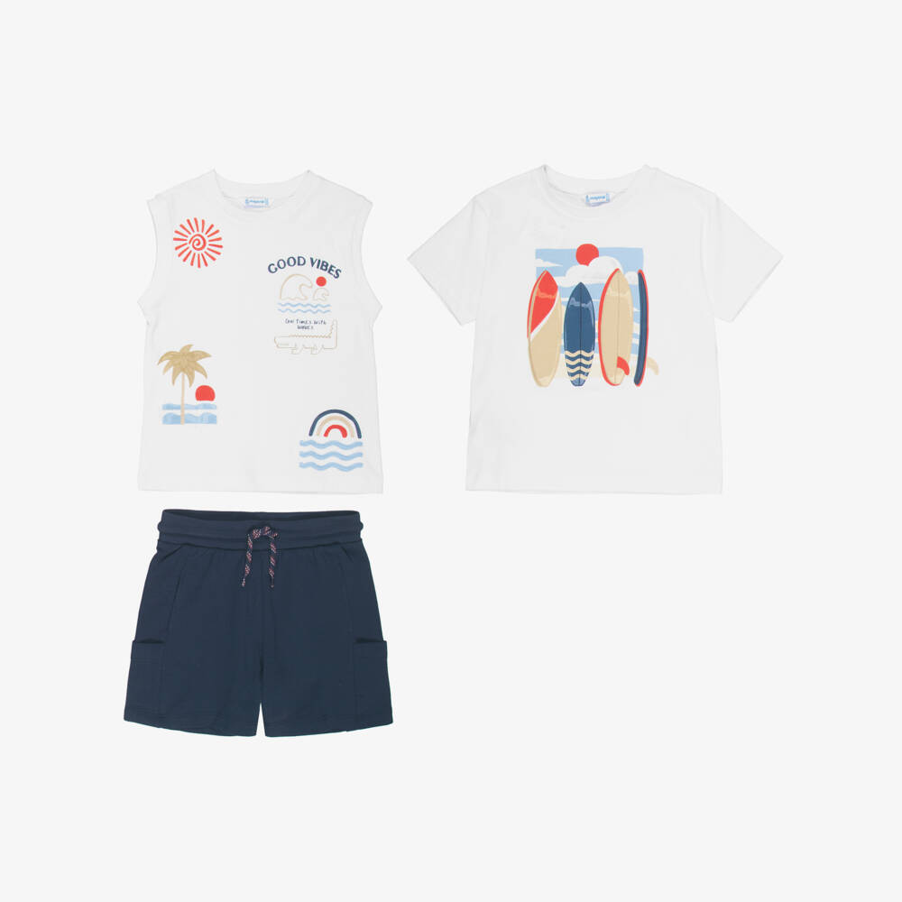 Mayoral-Ivory & Navy 3pc Shorts Set | Childrensalon Outlet