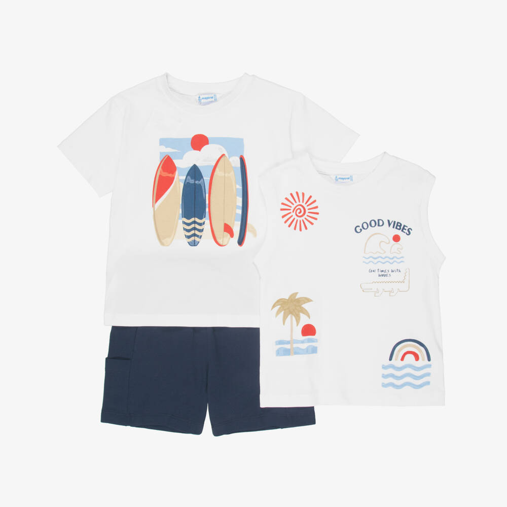 Mayoral-Ivory & Navy 3pc Shorts Set | Childrensalon Outlet