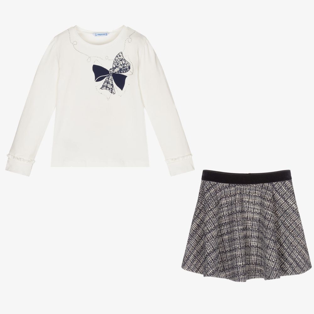Mayoral-Ivory & Navy Blue Skirt Set | Childrensalon Outlet