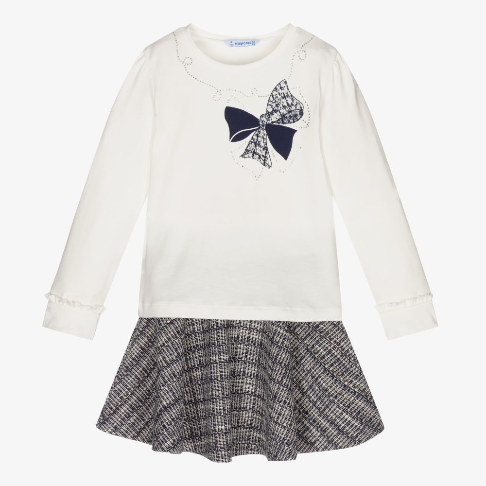 Mayoral - Ivory & Navy Blue Skirt Set | Childrensalon