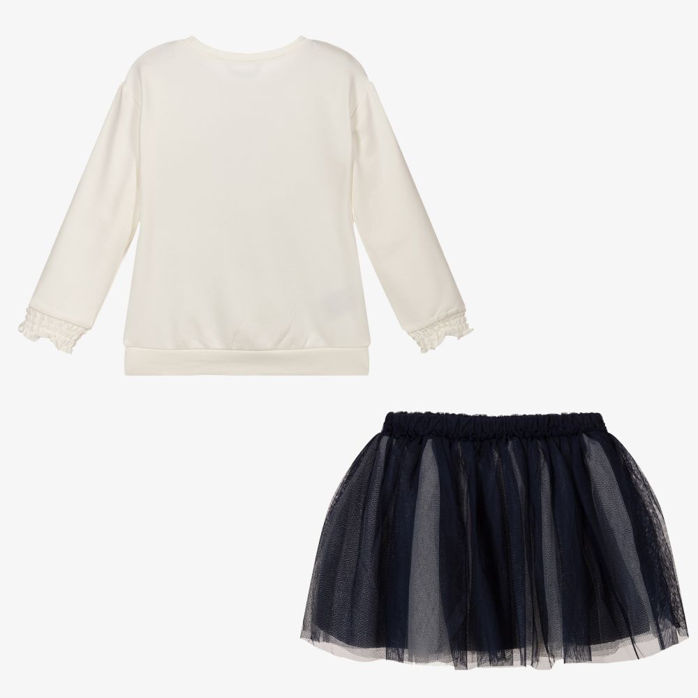 مايورال-طقم تنورة قطن جيرسي وتول لون عاجي وكحلي | Childrensalon Outlet