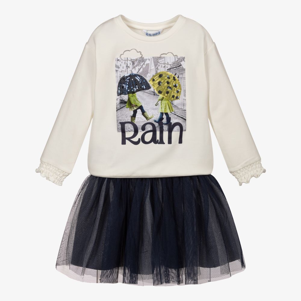 Mayoral - Ivory & Navy Blue Skirt Set | Childrensalon