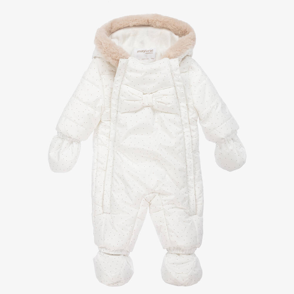 Mayoral Newborn - Ivory Padded Baby Snowsuit | Childrensalon
