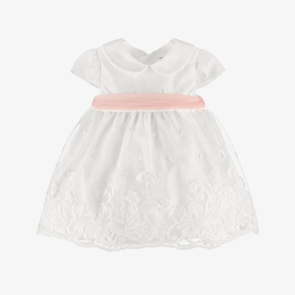 Mayoral Newborn-Ivory & Pink Belt Ceremony Dress | Childrensalon Outlet