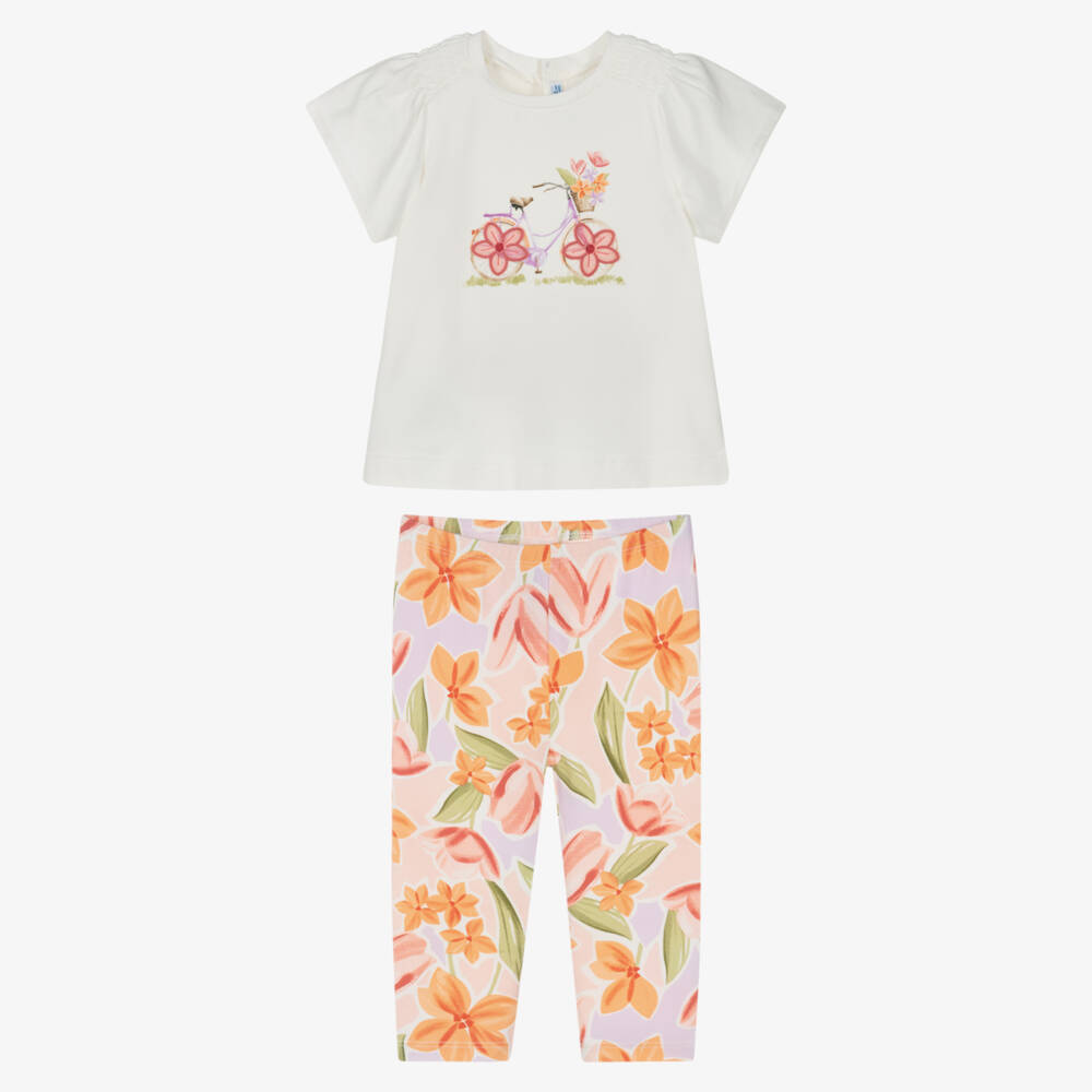 Mayoral-Ivory & Pink Bike Leggings Set | Childrensalon Outlet