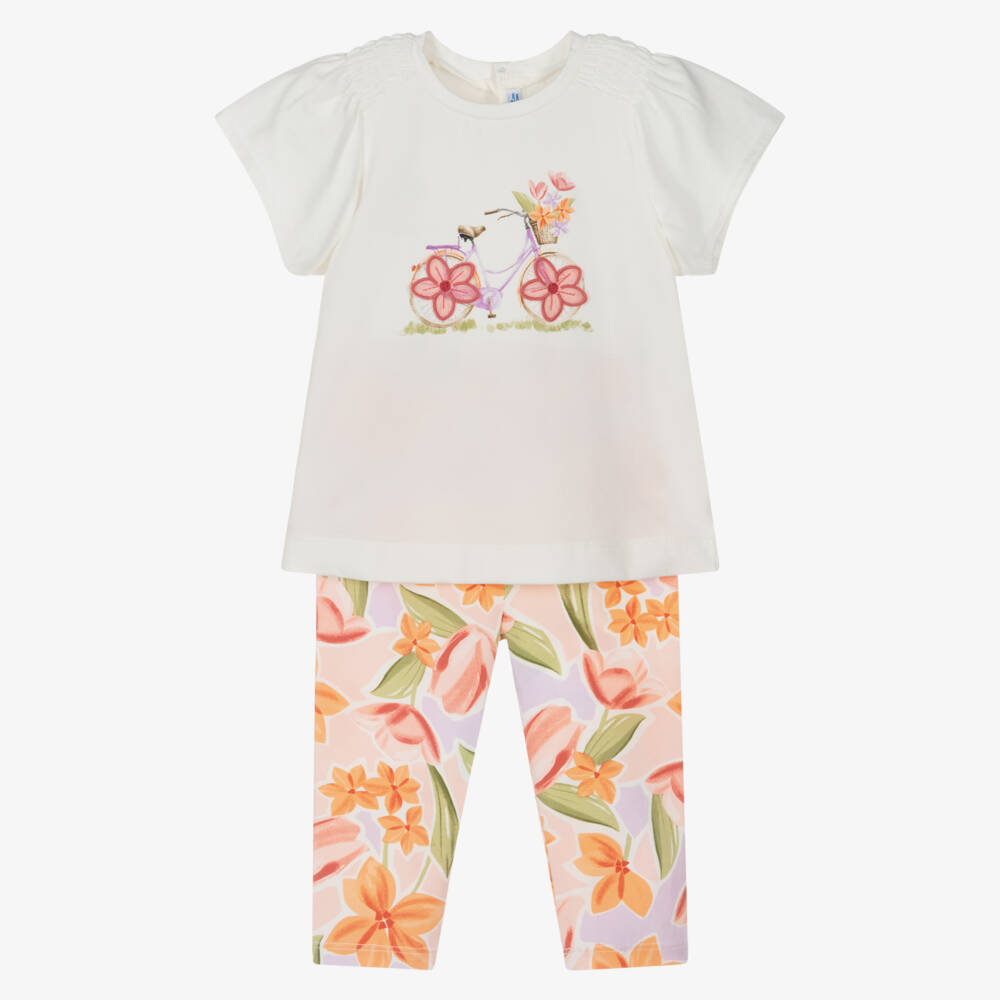 Mayoral-Ivory & Pink Bike Leggings Set | Childrensalon Outlet