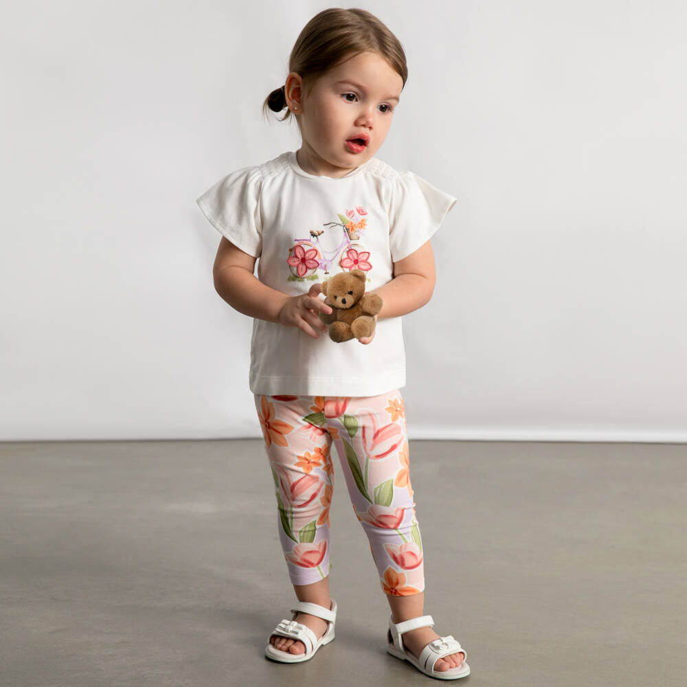 Mayoral-Ivory & Pink Bike Leggings Set | Childrensalon Outlet