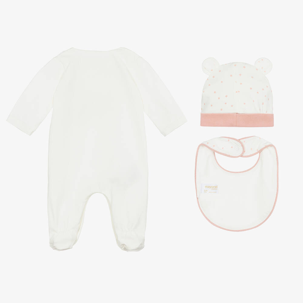 Mayoral Ivory & Pink Cotton Babygrow Set Childrensalon Outlet