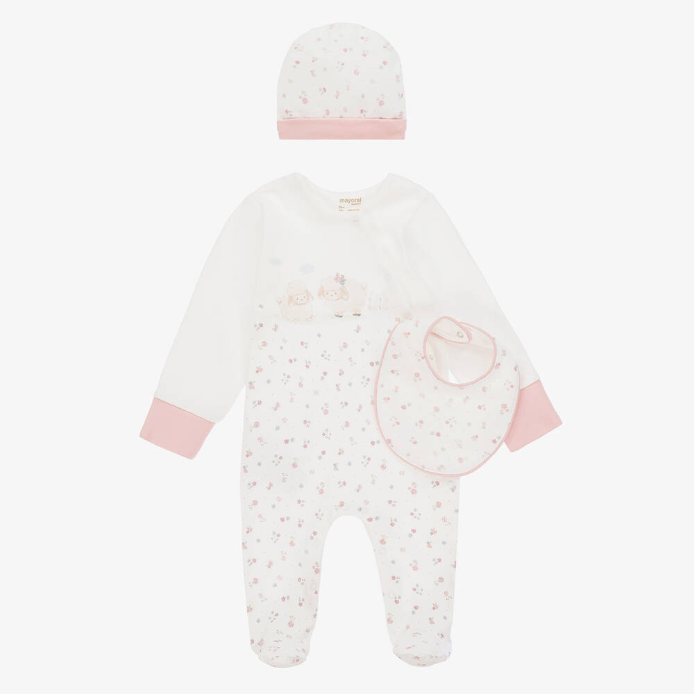 Mayoral Newborn-Ivory & Pink Cotton Babysuit Set | Childrensalon Outlet