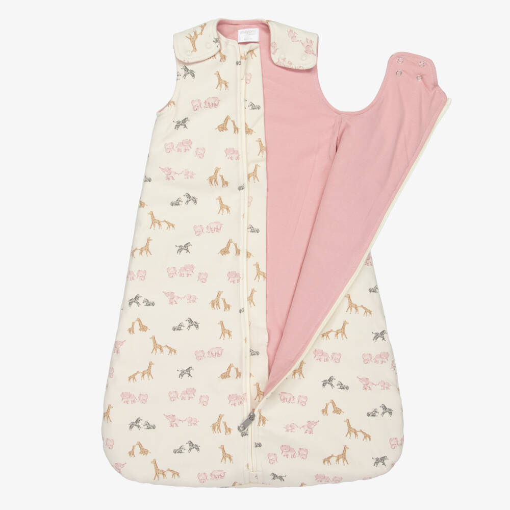 Mayoral Newborn-Ivory & Pink Cotton Jersey Safari Animals Sleeping Bag (75cm) | Childrensalon Outlet