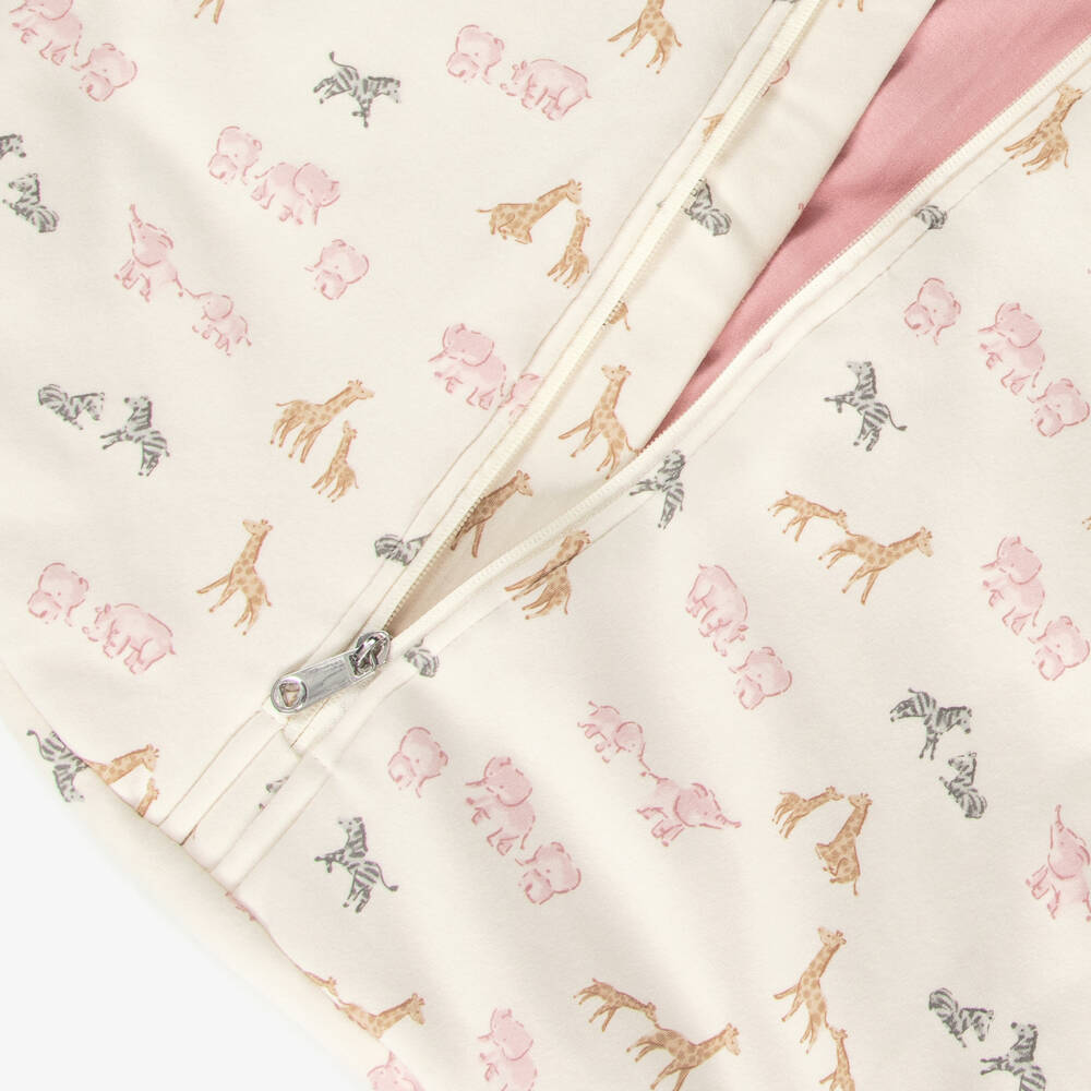 Mayoral Newborn-Ivory & Pink Cotton Jersey Safari Animals Sleeping Bag (75cm) | Childrensalon Outlet