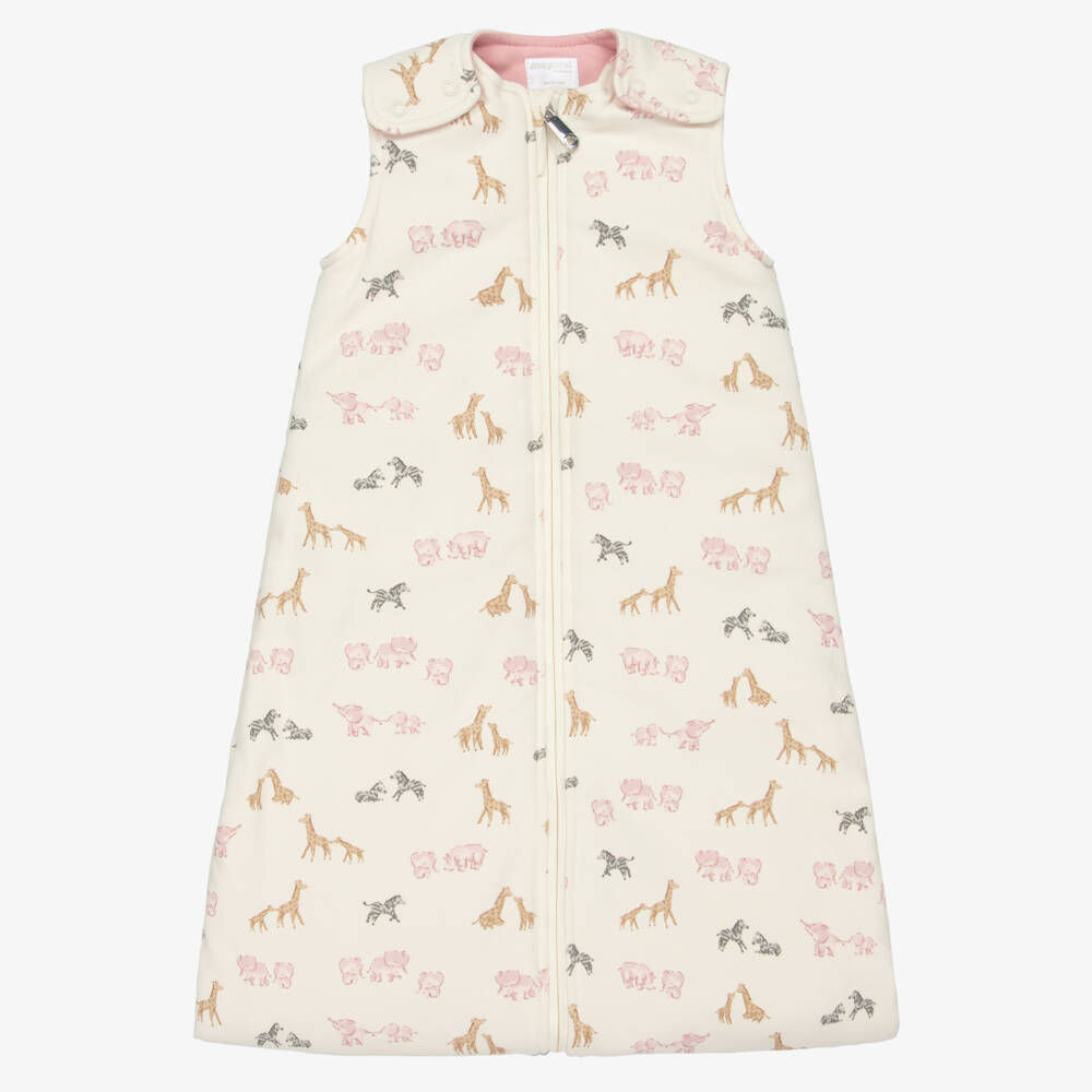 Mayoral Newborn-Ivory & Pink Cotton Jersey Safari Animals Sleeping Bag (75cm) | Childrensalon Outlet