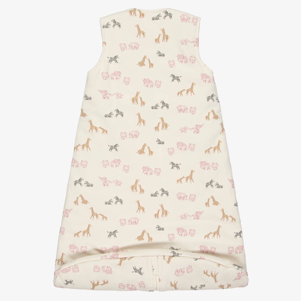 Mayoral Newborn-Ivory & Pink Cotton Jersey Safari Animals Sleeping Bag (75cm) | Childrensalon Outlet