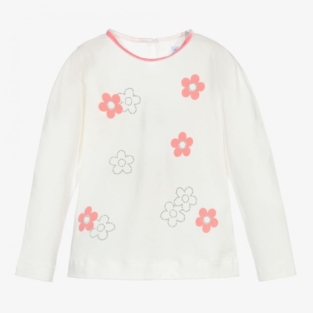 Mayoral - Ivory & Pink Floral Cotton Top | Childrensalon