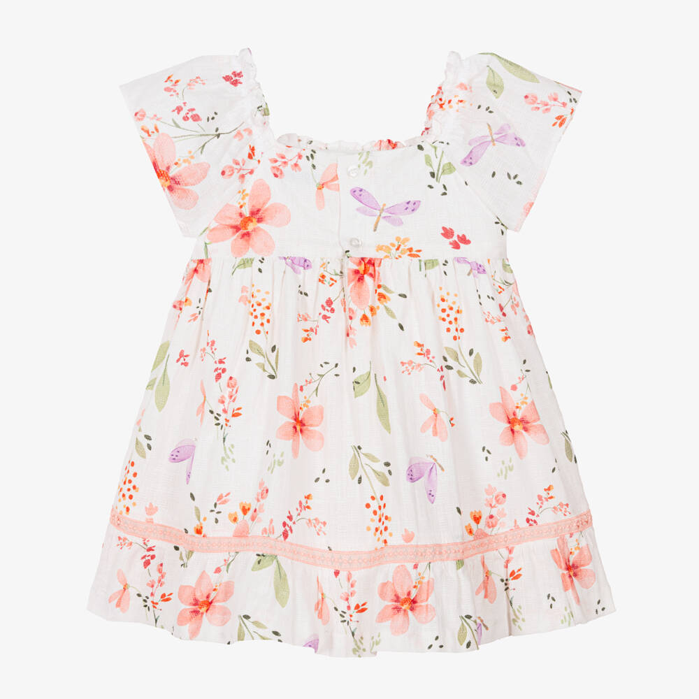 Mayoral-Ivory & Pink Flowers Aop Ss Dress | Childrensalon Outlet