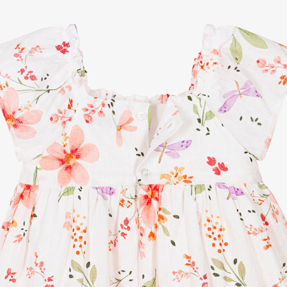Mayoral-Ivory & Pink Flowers Aop Ss Dress | Childrensalon Outlet