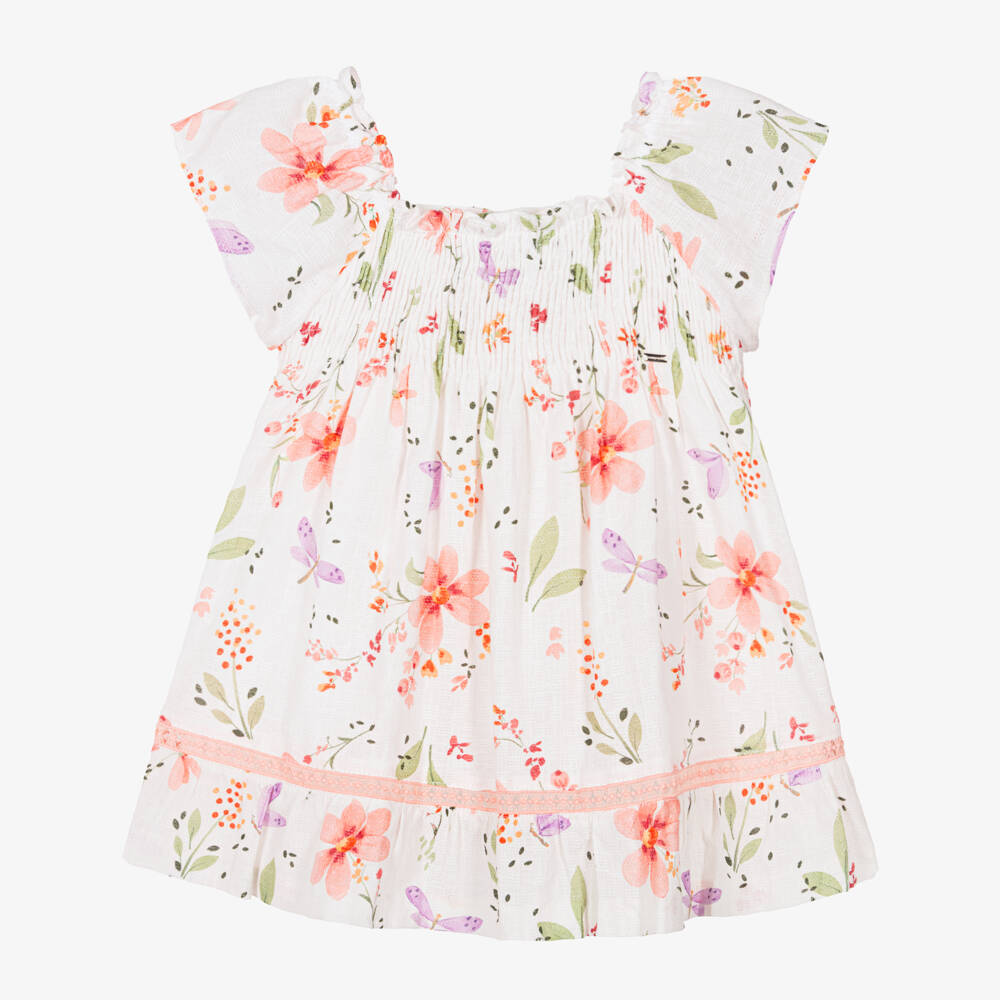 Mayoral-Ivory & Pink Flowers Aop Ss Dress | Childrensalon Outlet