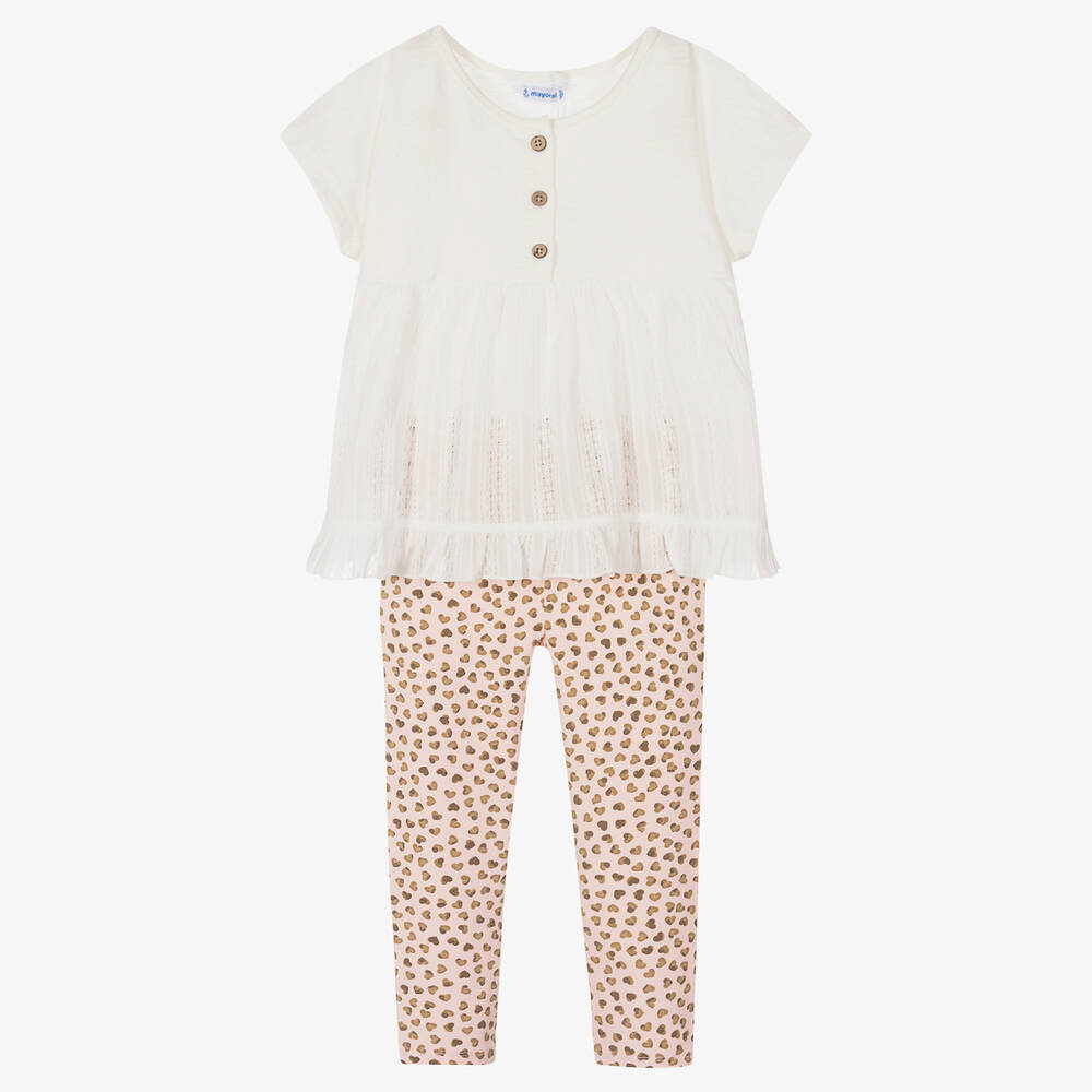 Mayoral-Ivory & Pink Leggings Set | Childrensalon Outlet