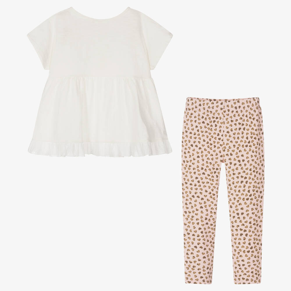 Mayoral-طقم ليغنغز قطن جيرسي لون زهري وعاجي للبنات | Childrensalon Outlet