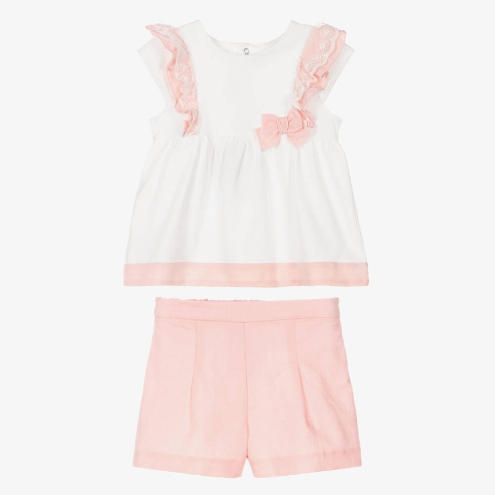 Mayoral-طقم شورتات من الكتان العاجي والوردي | Childrensalon Outlet