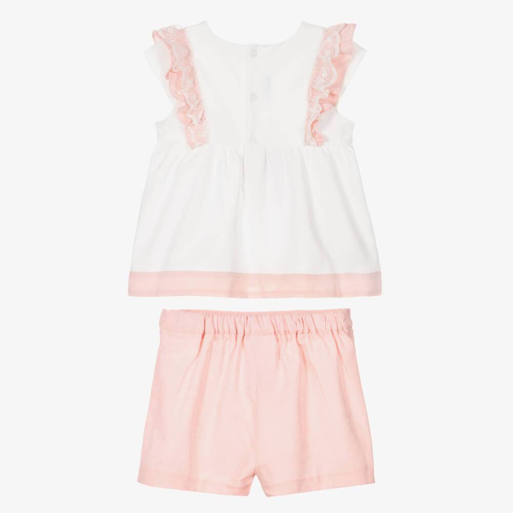 Mayoral-طقم شورتات من الكتان العاجي والوردي | Childrensalon Outlet