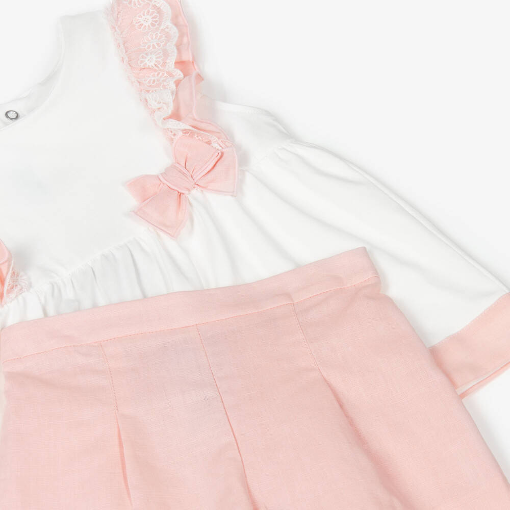 Mayoral-طقم شورتات من الكتان العاجي والوردي | Childrensalon Outlet